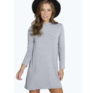 NEW Grey petite high neck long sleeve swing dress